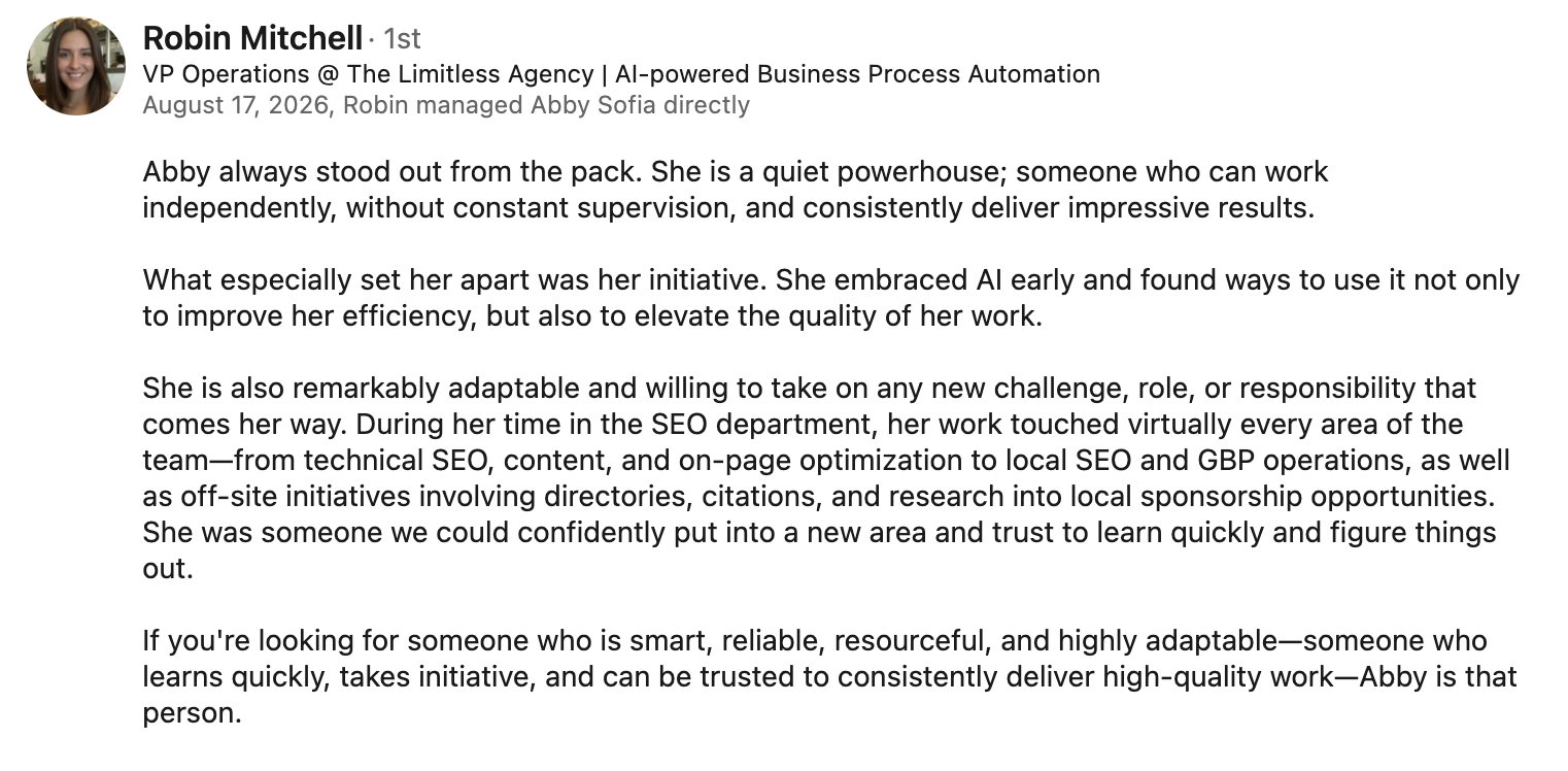 LinkedIn recommendation from Robin Mitchell — tap to read in full